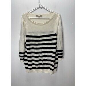 Ann Taylor LOFT Women’s Striped Popcorn Stitch Sweater Wool Black/Ivory  Xl